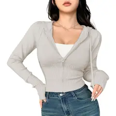 GENERICO - Chompa Mujer Cierre 463G-27 Hilo Tacto Jalapita Y Capucha Color Hueso