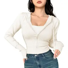 GENERICO - Chompa Mujer Cierre 463G-27 Hilo Tacto Jalapitas Y Capucha Color Perla