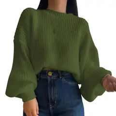 GENERICO - Chompa Mujer 233 Fort-25 Dralom Lana Con Peluche Color Verde Olivo