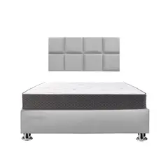 MUEBLES MACRUMO - Combo Cama tapizada Serena - Queen Gris claro + Colchón Semiortopédico