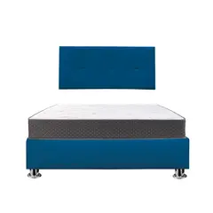 MUEBLES MACRUMO - Combo Cama tapizada Brisa - Queen Azul + Colchón Semiortopédico
