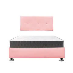 MUEBLES MACRUMO - Combo Cama tapizada Brisa - 2 Plz Rosado + colchón semiortopédico