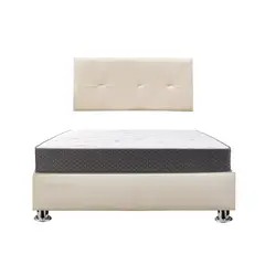 MUEBLES MACRUMO - Combo Cama tapizada Brisa - Queen Biege claro + colchón semiortopédico