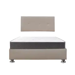 MUEBLES MACRUMO - Combo Cama tapizada Brisa - Queen Biege oscuro+colchón semiortopédico