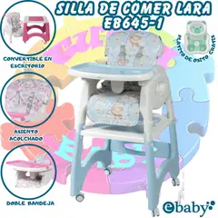 EBABY - SILLA DE COMER ESCRITORIO LARA 4 EN 1 CELESTE + OBSEQUIO 1 PLATO VERDE + 1 BOLSA DE LEGOS