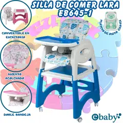 EBABY - SILLA DE COMER ESCRITORIO LARA 4 EN 1 AZUL + OBSEQUIO 1 PLATO VERDE + 1 BOLSA DE LEGOS