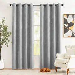 GENERICO - Cortina Moderna color Gris con Aros Incluye 2 Paños