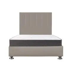 MUEBLES MACRUMO - Combo Cama tapizada Deco - Queen Beige oscuro + Colchón semiortopédico