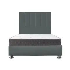 MUEBLES MACRUMO - Combo Cama tapizada Deco - Queen Gris oscuro + Colchón semiortopédico