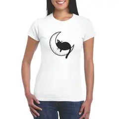 GENERICO - Polo mujer diseño Gatito Lunar - Nathalie Love It - Blanco