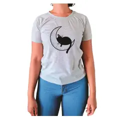 GENERICO - Polo mujer diseño Gatito Lunar - Nathalie Love It - Gris