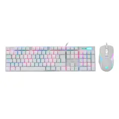 HALION - Kit Gamer Damon HA-863C White con Teclado Mecánico RGB y Mouse