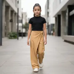 GENERICO - Pantalón Palazzo Niña con Lazo Camel - Cómodo y Elegante - Tallas 10 - 12 - Angela Kids