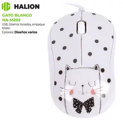HALION - Mouse Alambrico GATO BLANCO HA-M202 USB DPI 1000