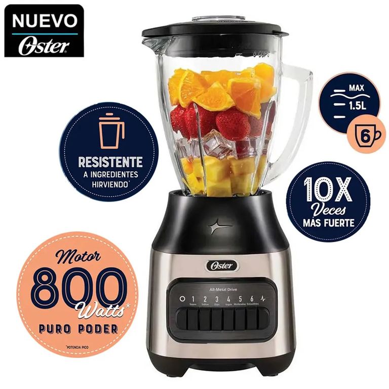 Licuadora 800W Vaso Vidrio 6 Velocidades BLSTPEG-NPB