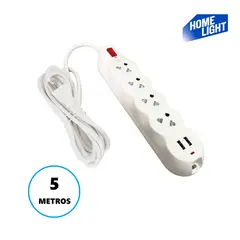 HOME LIGHT - Supresor de pico 5 metros 4Tomas + 2 Entrada USB Deluxe