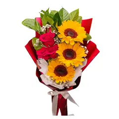D'AMOUR - Ramo de 3 girasoles y 3 rosas