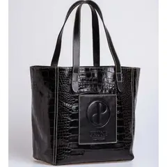 PRUNE - SHOPPER P&P SIGNATURE EN CUERO GRABADO CROCO