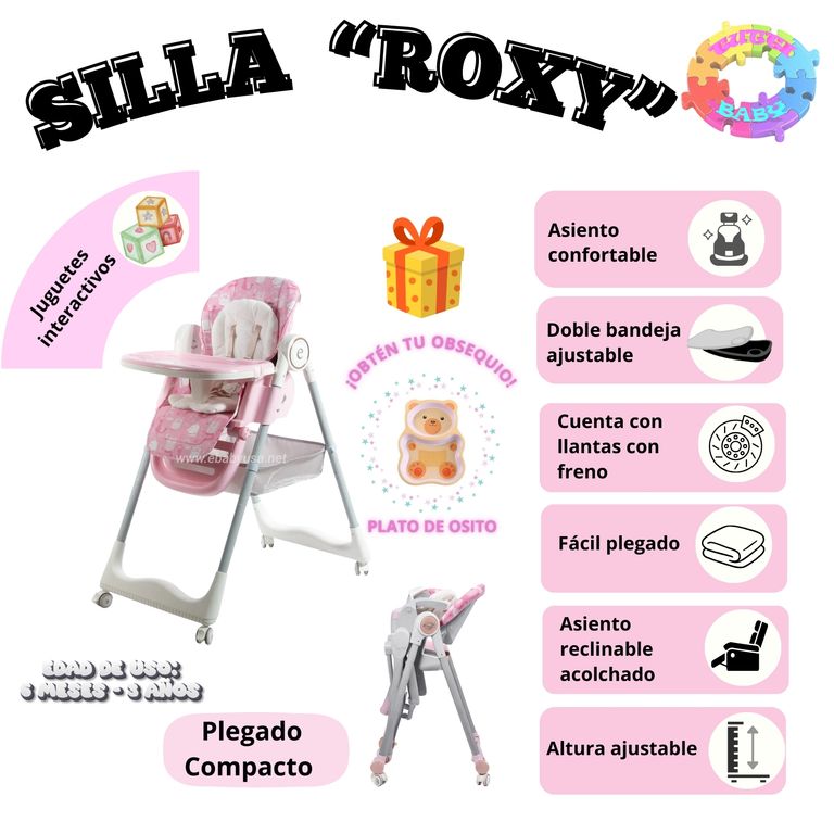 SILLA DE COMER ROXY PLEGABLE EXTRA ACOLCHADO - ROSADO