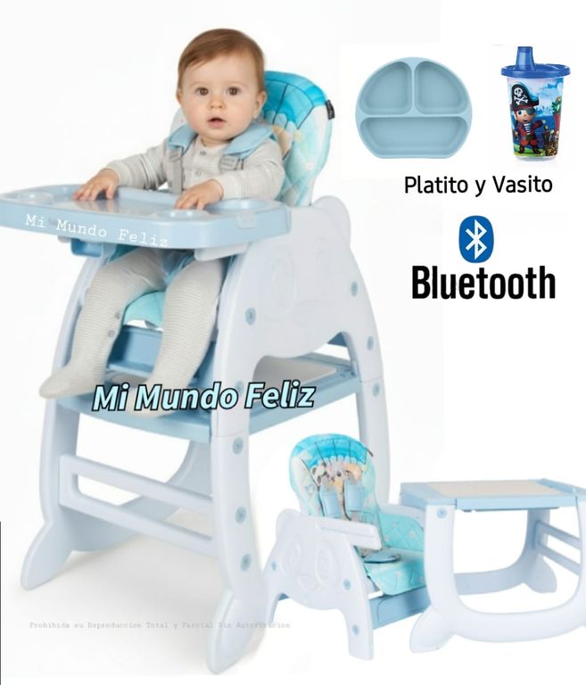 Silla de Comer para Bebe Escritorio con Accesorios Celeste