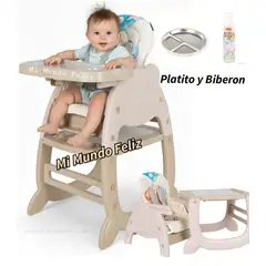 BABY HAPPY - Silla de comer para Bebe Escritorio con Accesorios Beige