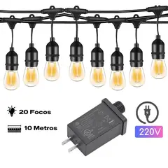 GENERICO - Luces Guirnalda Foco Vintage Con Corriente 220V 10M 20 Focos