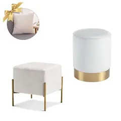 GENERICO - Dúo Puff Siena y Aurora con Base Metálica Ivory + 1 Cojín