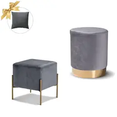 GENERICO - Dúo Puff Siena y Aurora con Base Metálica Gris + 1 Cojín