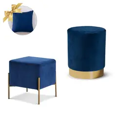 GENERICO - Dúo Puff Siena y Aurora con Base Metálica Azul + 1 Cojín