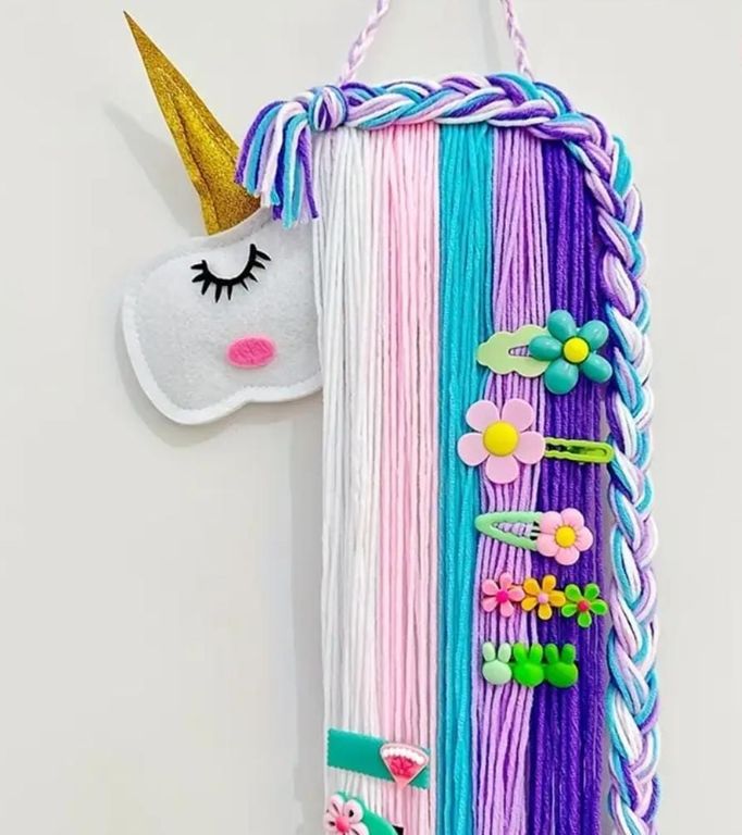 Organizador Unicornio de Lazos y Ganchos para niña Morado
