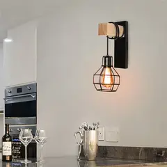 HOME NEAT - Aplique de pared luz lámpara de pared madera moderno Negro