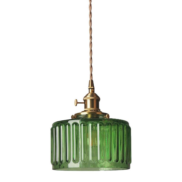 Lámpara Colgante Con Pantalla De Cristal A Rayas Ø17cm - Verde