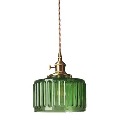 HOME NEAT - Lámpara Colgante Con Pantalla De Cristal A Rayas Ø17cm - Verde