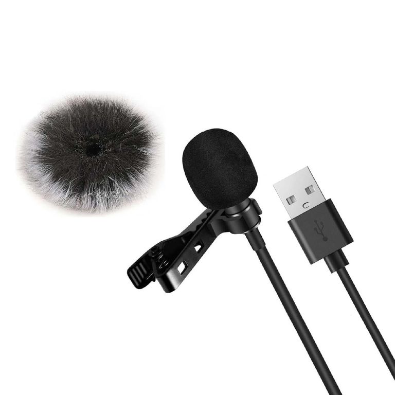 Micrófono Lavalier de Solapa USB + Filtro Cortaviento para Exteriores