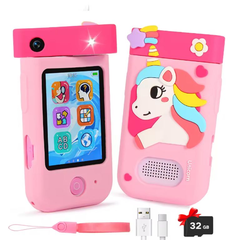 Tablet Celular Cámara giratoria 32GTF Juego Juguete Niños Rosa