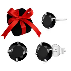 GENERICO - Aretes Mujer Zircón Negro Regalo Mamá Novia Plata 950 - 5mm