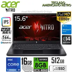 ACER - LAPTOP NITRO V15-51-93PU / INTEL i9-13900H / 512 GB SSD / 16 GB / RTX 4060 / 15.6" 144HZ
