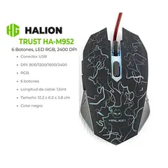 HALION - Mouse Gamer TRUST HA-M952 USB 6B Led RGB 2400 DPI