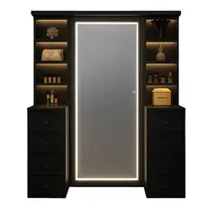 MUEBLES CRISOSTOMO - Tocador de Melamina Led Negro 120cm