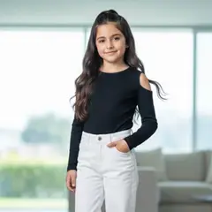 GENERICO - Body Niñas Manga Larga Algodón Negro - Angela Kids