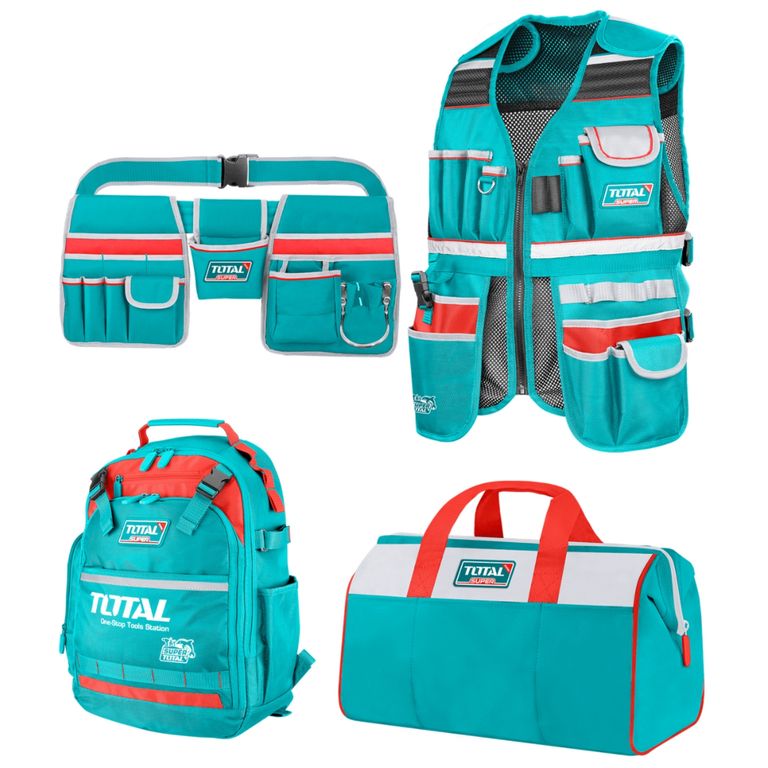 MOCHILA PORTAHERRAMIENTAS, MALETA, CHALECO, COMBO 4 EN 1