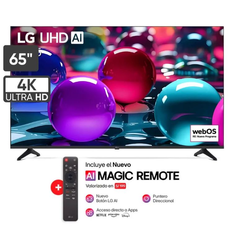 Televisor Smart TV Led Uhd 65" 4K Thinq AI 65UA7300PSB 2025 + Control Magic Thinq IA