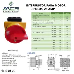 GENERICO - SECCIONADOR O INTERRUPTOR PARA MOTOR 3 POLOS, 25 AMP