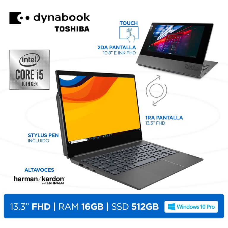 Laptop ThinkBook Plus,i5-10210U,RAM16GB,SSD512GB,LED 13.3"FHD+2da LED 108 FHDTouch,W11P,SP,Grey