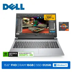 DELL - Laptop G15 Gaming/Ryzen 7 5800H/RAM 16GB/SSD 512GB/Video 4GB RTX 3050Ti/LED 15.6"FHD 120Hz/W11H/Grey