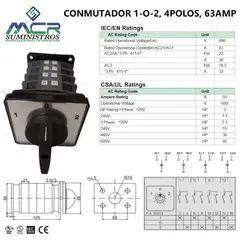 GENERICO - CONMUTADOR O SELECTOR 1-0-2, 4 POLOS, 63 AMP