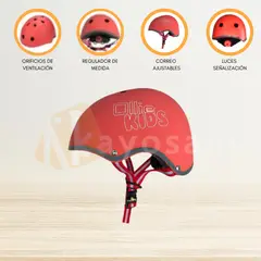 OLLIE - Casco Protector Regulable Para Niño »S KIDS» RED