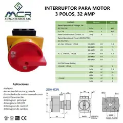 GENERICO - SECCIONADOR O INTERRUPTOR PARA MOTOR 3 POLOS, 32 AMP