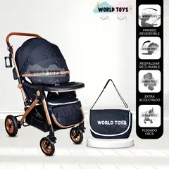 BABY - Coche Cuna de Lujo «BARCELONA» con Bolso Pañalero Black