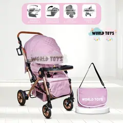 BABY - Coche Cuna de Lujo «BARCELONA» con Bolso Pañalero Pink